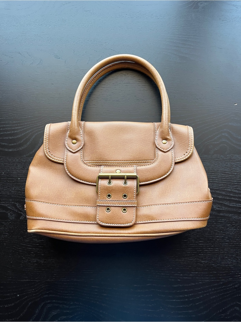 Nine & Company Tan Medium Satchel Buckle Front Shoulder Bag